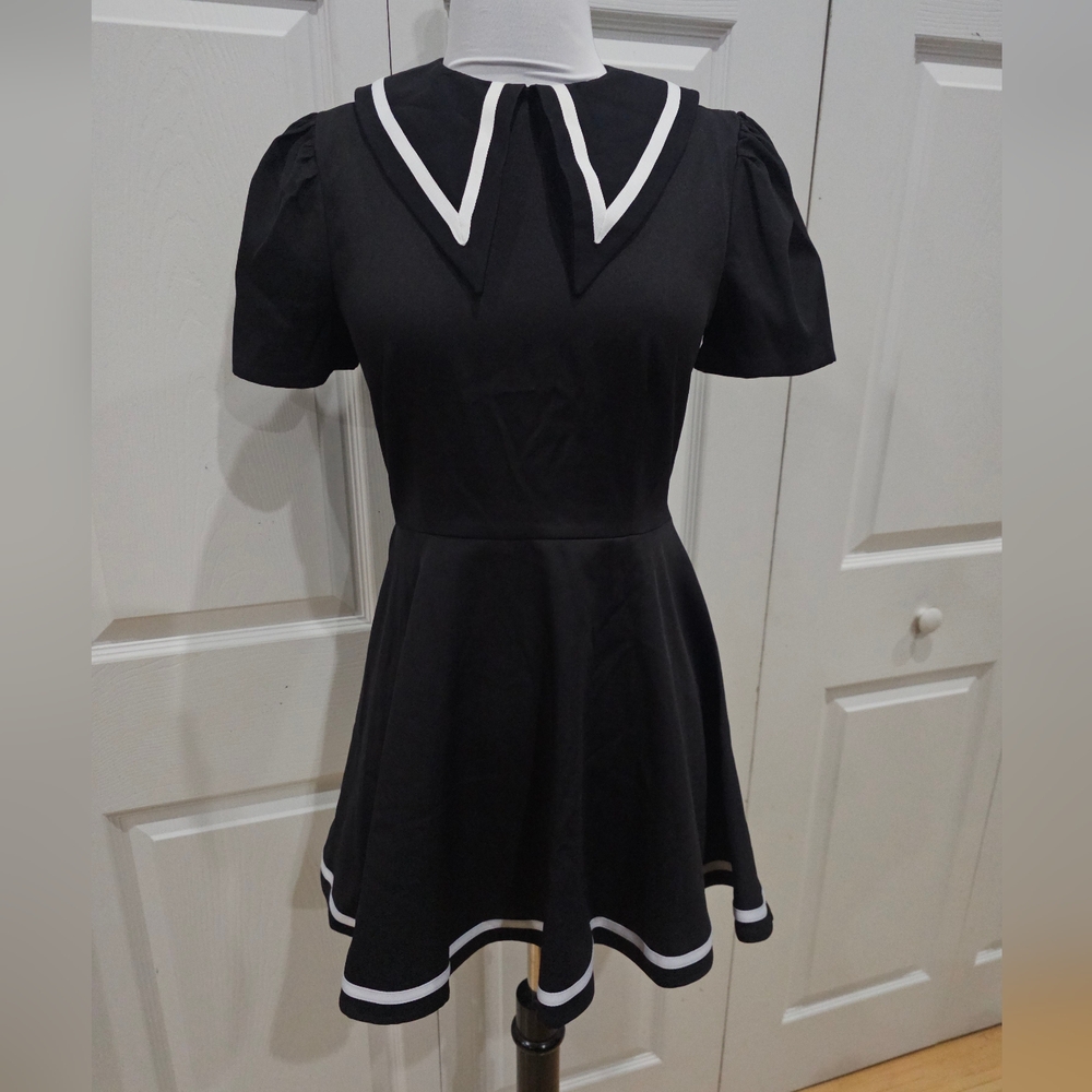 Dolls Kill Goth Widow Black & White Miss Your Hexes Sailor Mini Dress XS NWT